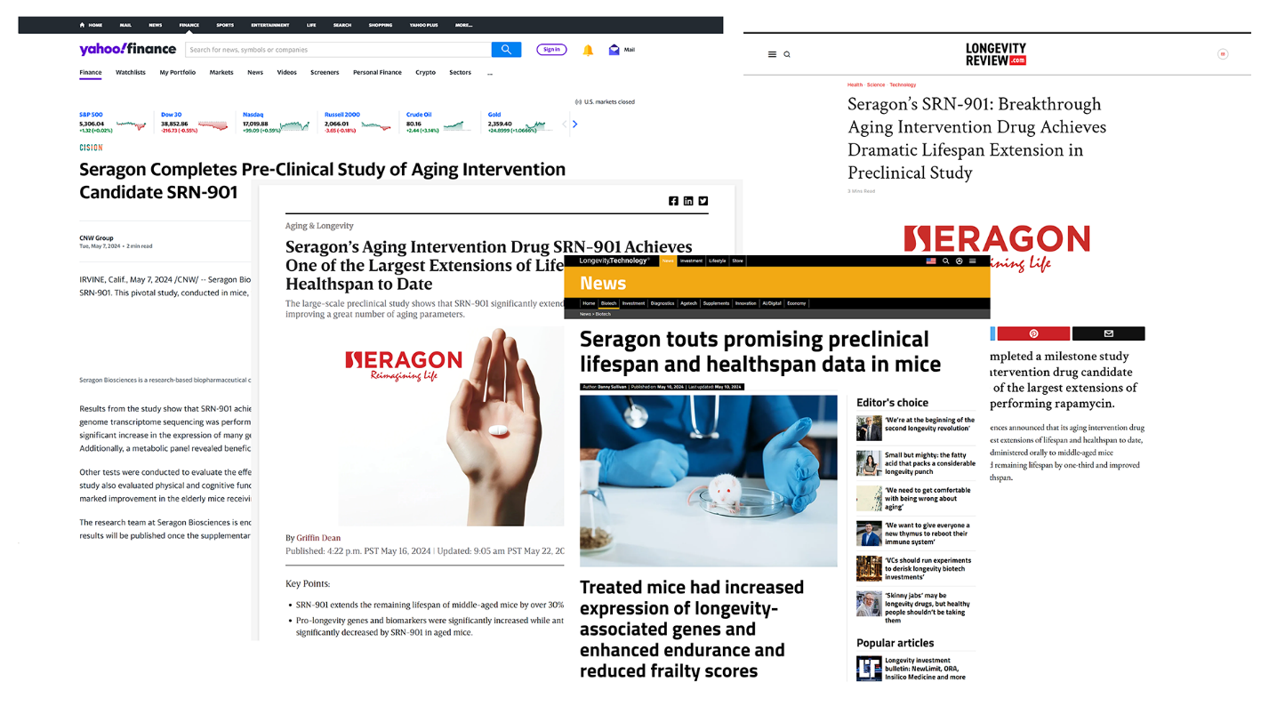 赛诺根第二款衰老干预候选药SRN-901初步完成临床前动物实验